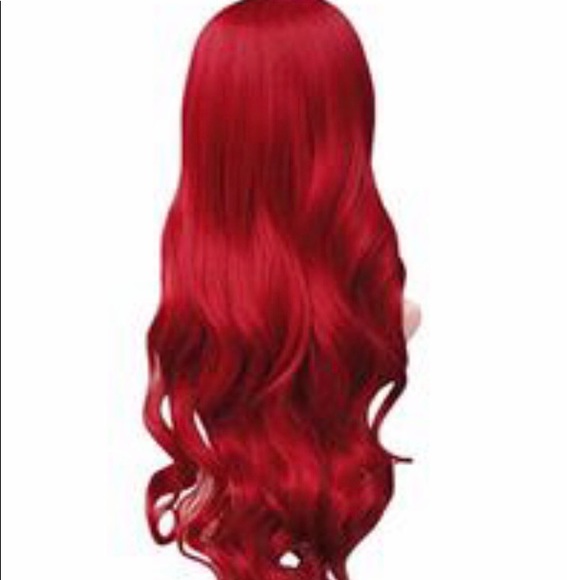 25” Dark Red Wine Long Heat Resistant Fiber Wig with Bangs - Picture 10 of 16